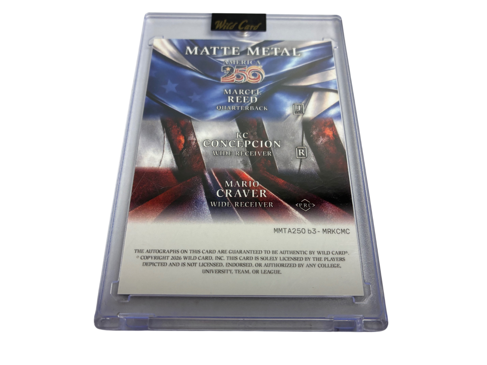 Marcel Reed KC Concepcion Mario Craver Auto Matte Metal True 1/1 Wild Card Aggie