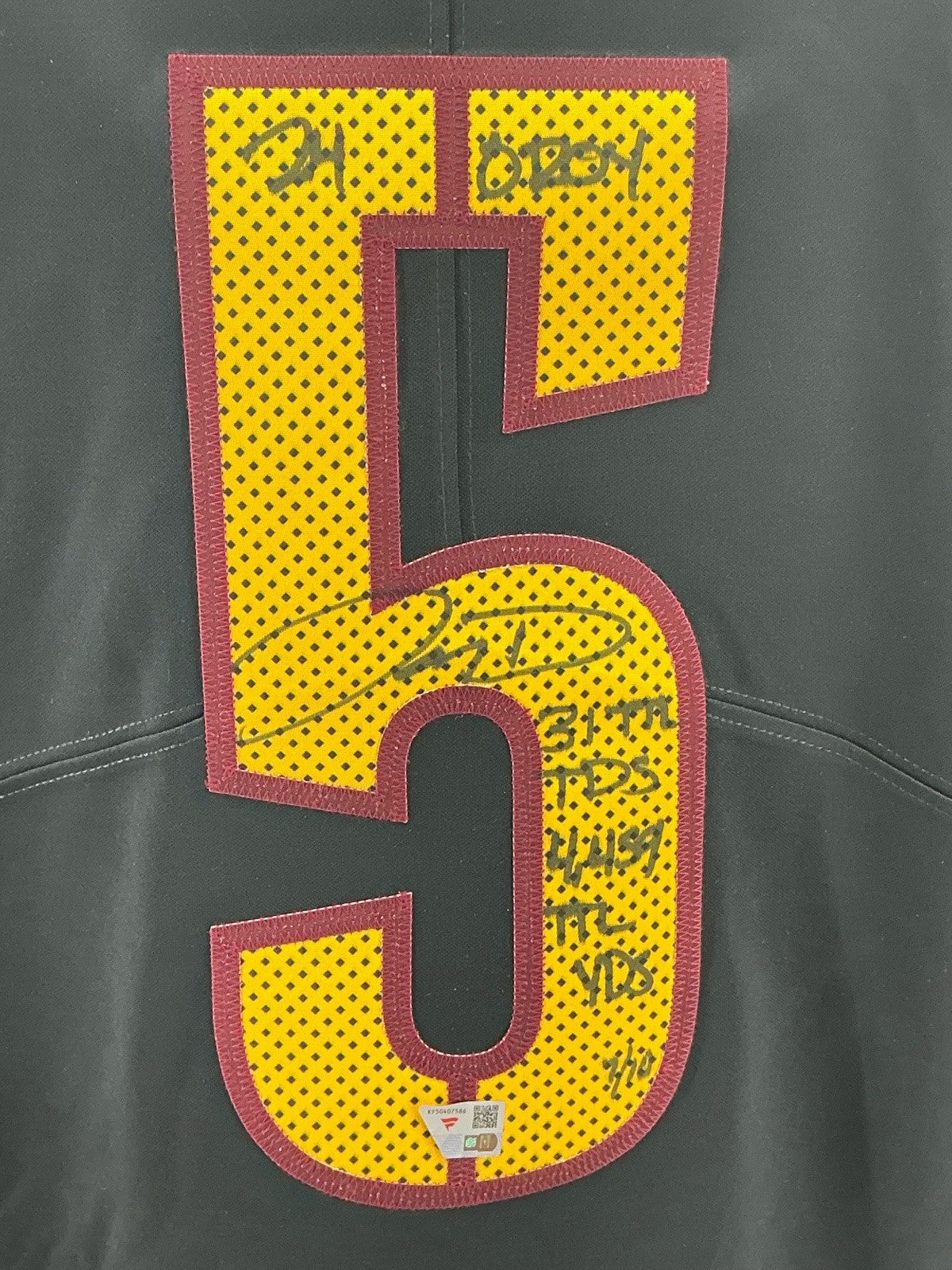 Jayden Daniels Washington Commanders Autographed Nike Black Game Jersey /10 