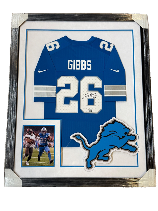 Jahmyr Gibbs Signed Autographed Lions Jersey Custom Framed Fanatics COA