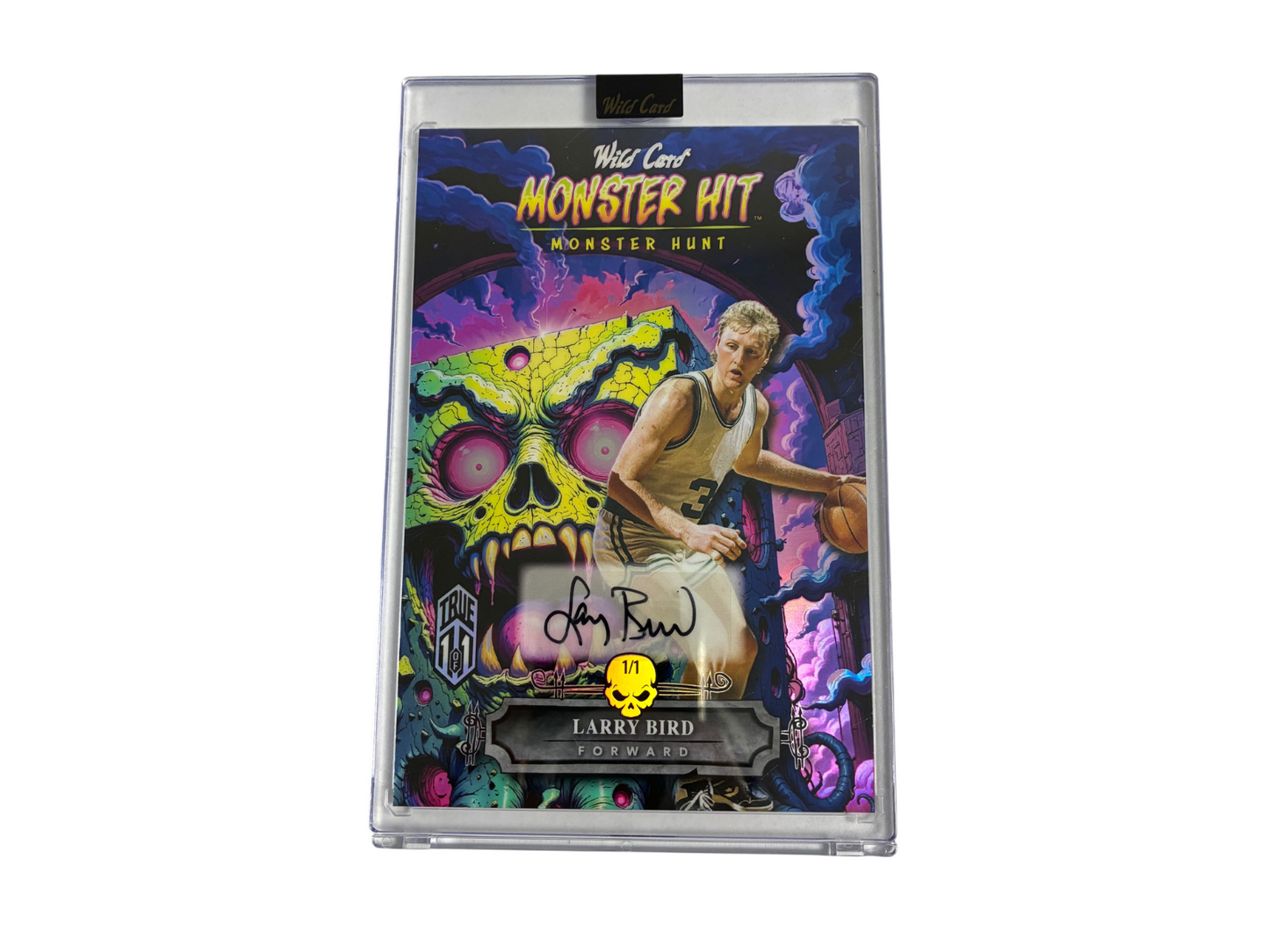 Larry Bird Celtics Auto Wild Card Monster Hunt Monster Hit 4x6 Jumbo 1/1