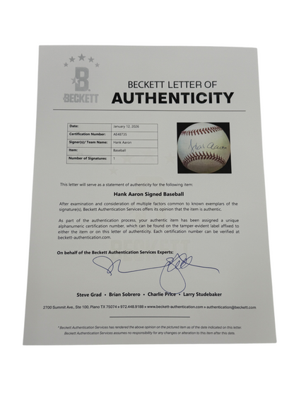 Hank Aaron Signed Autographed Baseball BAS COA