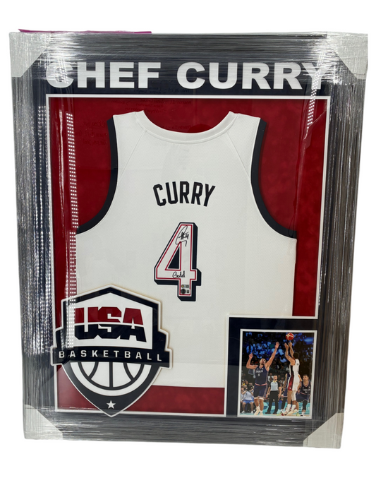 Steph Curry Signed Autographed USA Custom Framed Jersey BAS COA