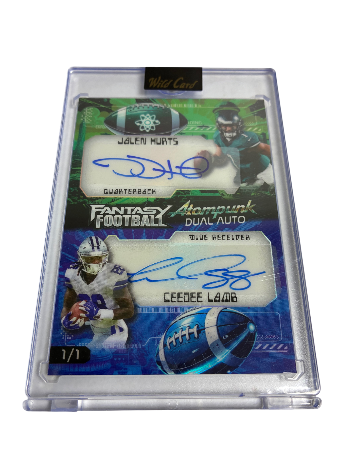 Jalen Hurts CeeDee Lamb Card Fantasy Football Atompunk Dual Auto Eagles  1/1