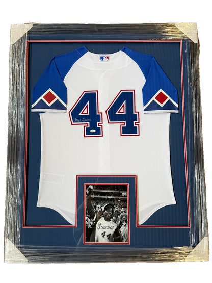 Hank Aaron Braves Autographed Signed Custom Framed Jersey JSA COA
