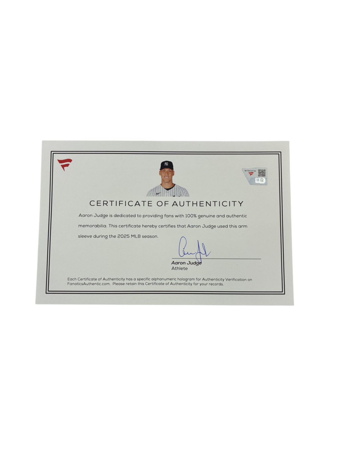 Aaron Judge Yankees Game Used 2025 Jordan Arm Sleeve Fanatics Authentic