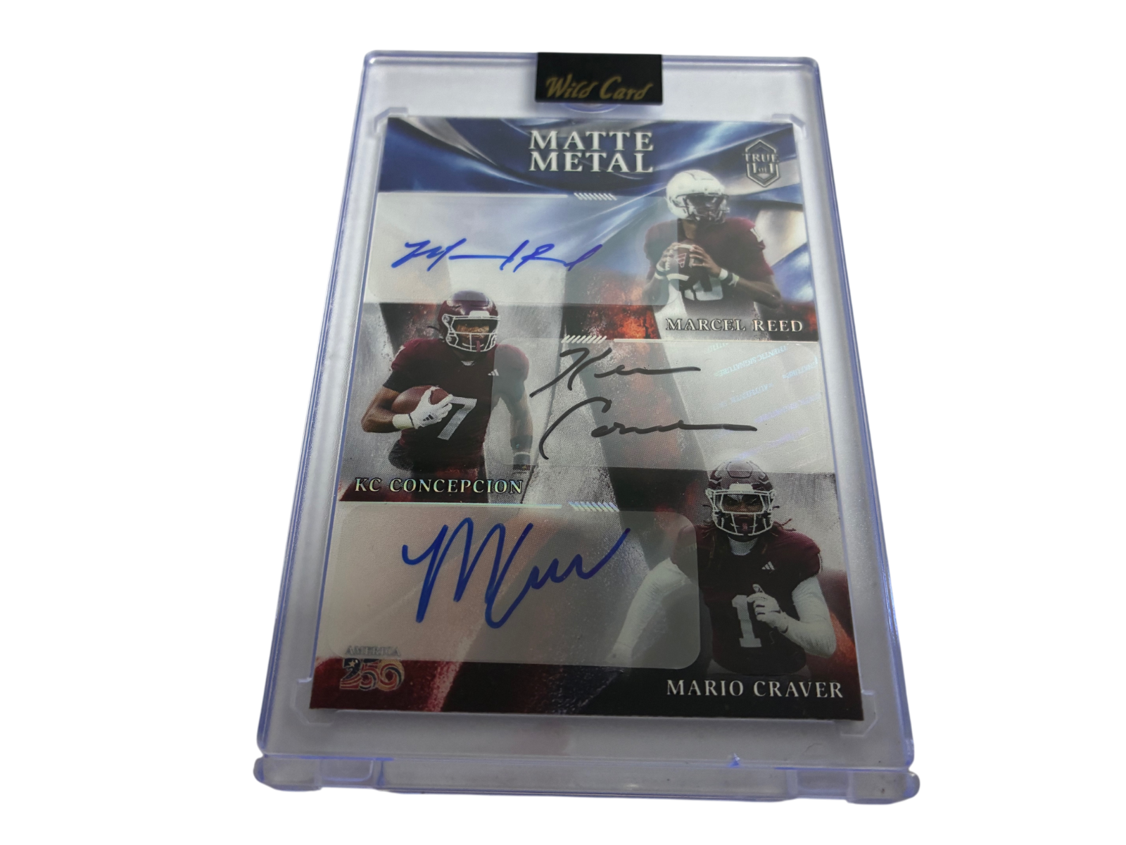 Marcel Reed KC Concepcion Mario Craver Auto Matte Metal True 1/1 Wild Card Aggie