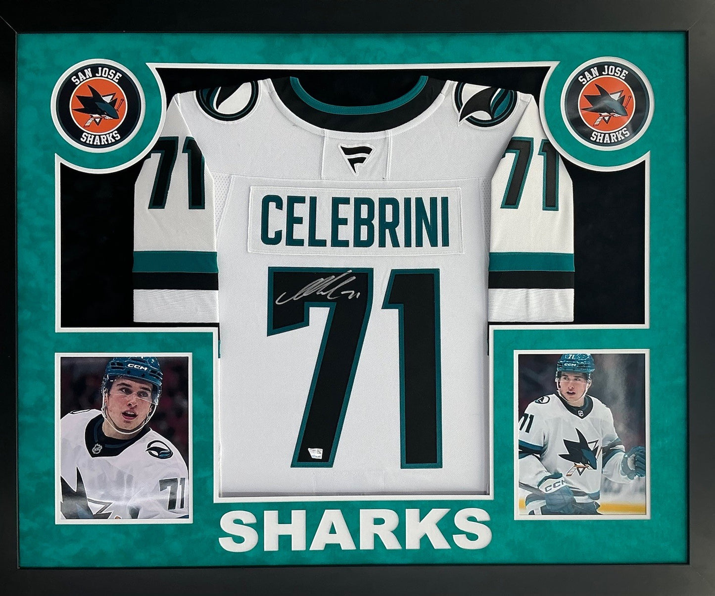 Macklin Celebrini Signed Autographed Sharks Jersey Custom Framed Fanatics COA