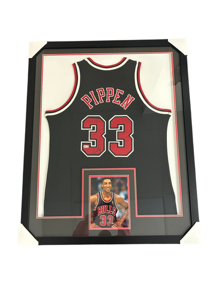 Scottie Pippen Signed Autographed Bulls Custom Framed Jersey BAS COA
