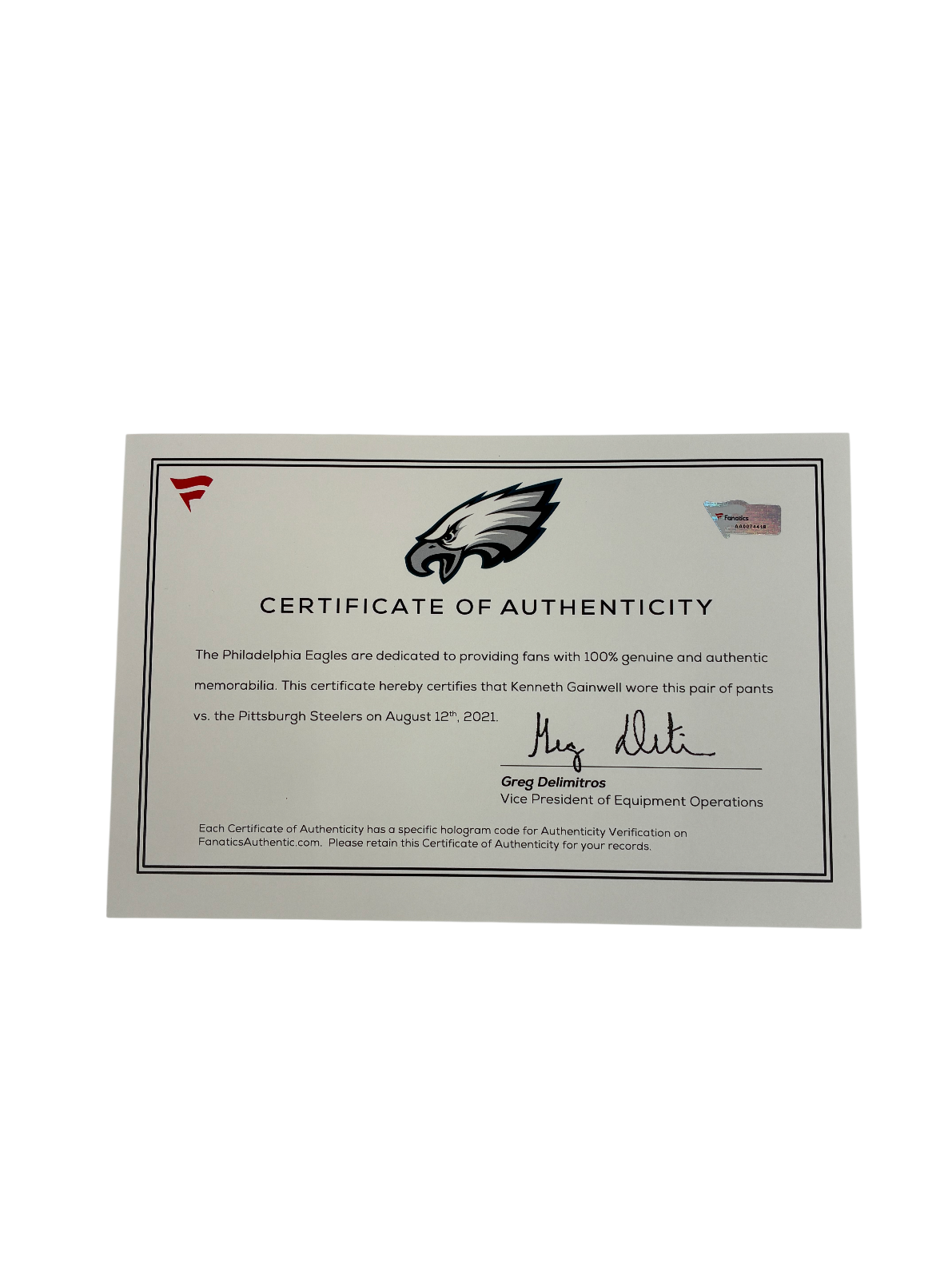 Kenneth Gainwell Eagles Game Used Pants vs Steelers 2021 Fanatics Authentic