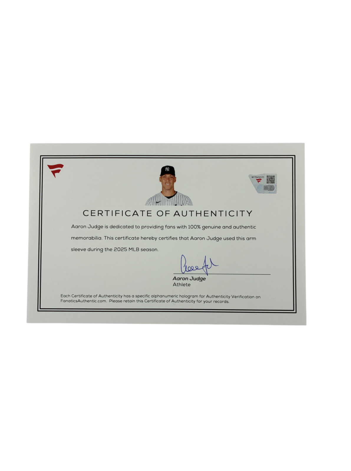 Aaron Judge Yankees Game Used 2025 Jordan Arm Sleeve Fanatics Authentic