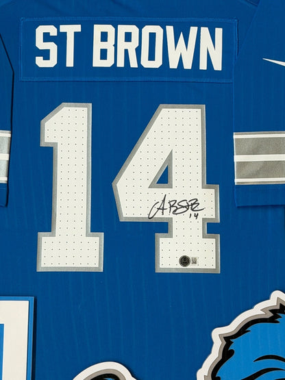 Amon-Ra St. Brown Lions Custom Framed Jersey Beckett COA