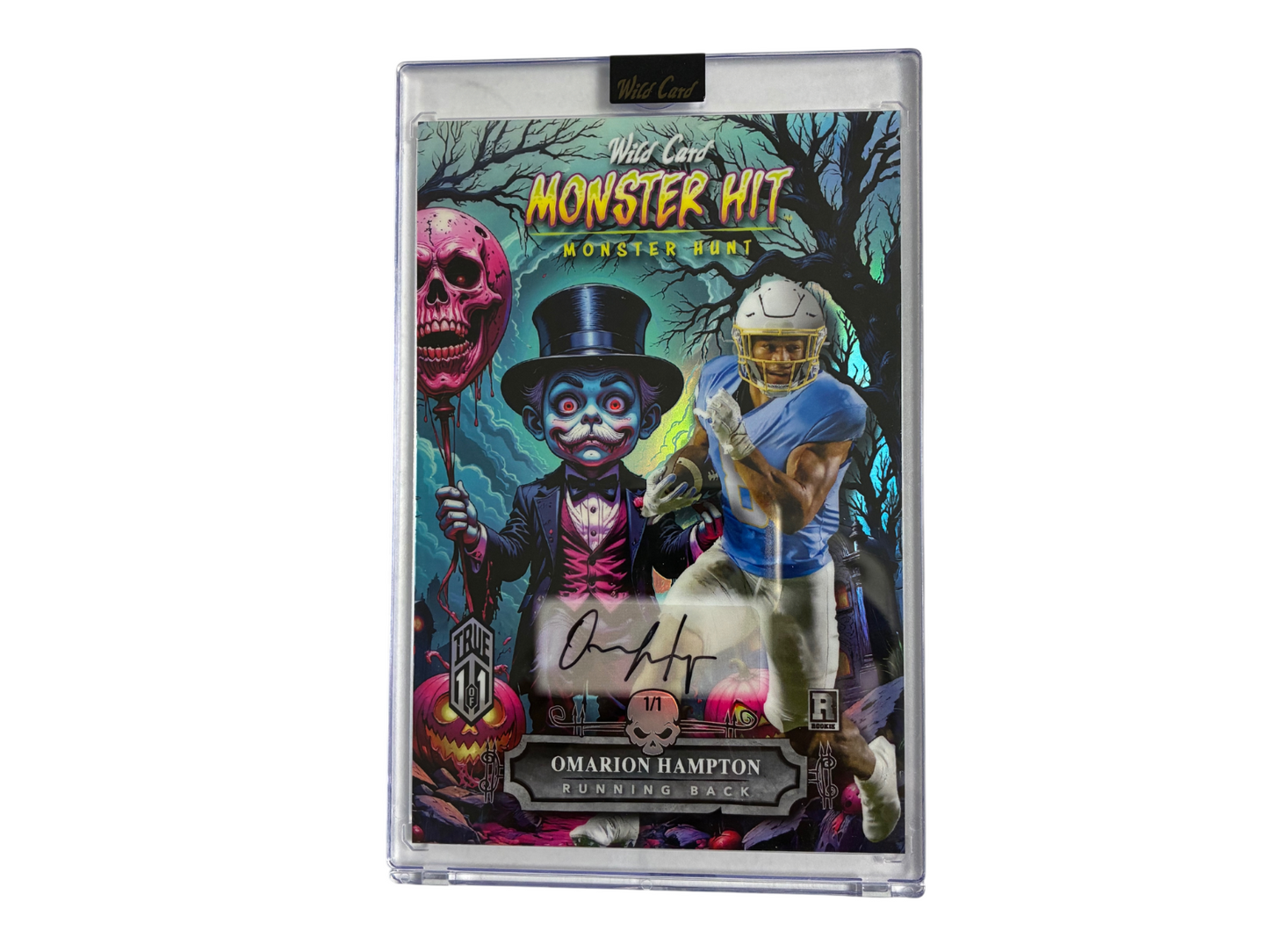 Omarion Hampton Chargers Wild Card Monster Hunt Monster Hit Oversized Auto 1/1