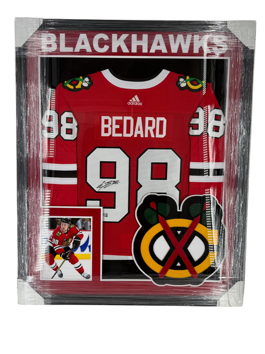 Connor Bedard Signed Autographed Blackhawks Custom Framed Jersey Fanatics
