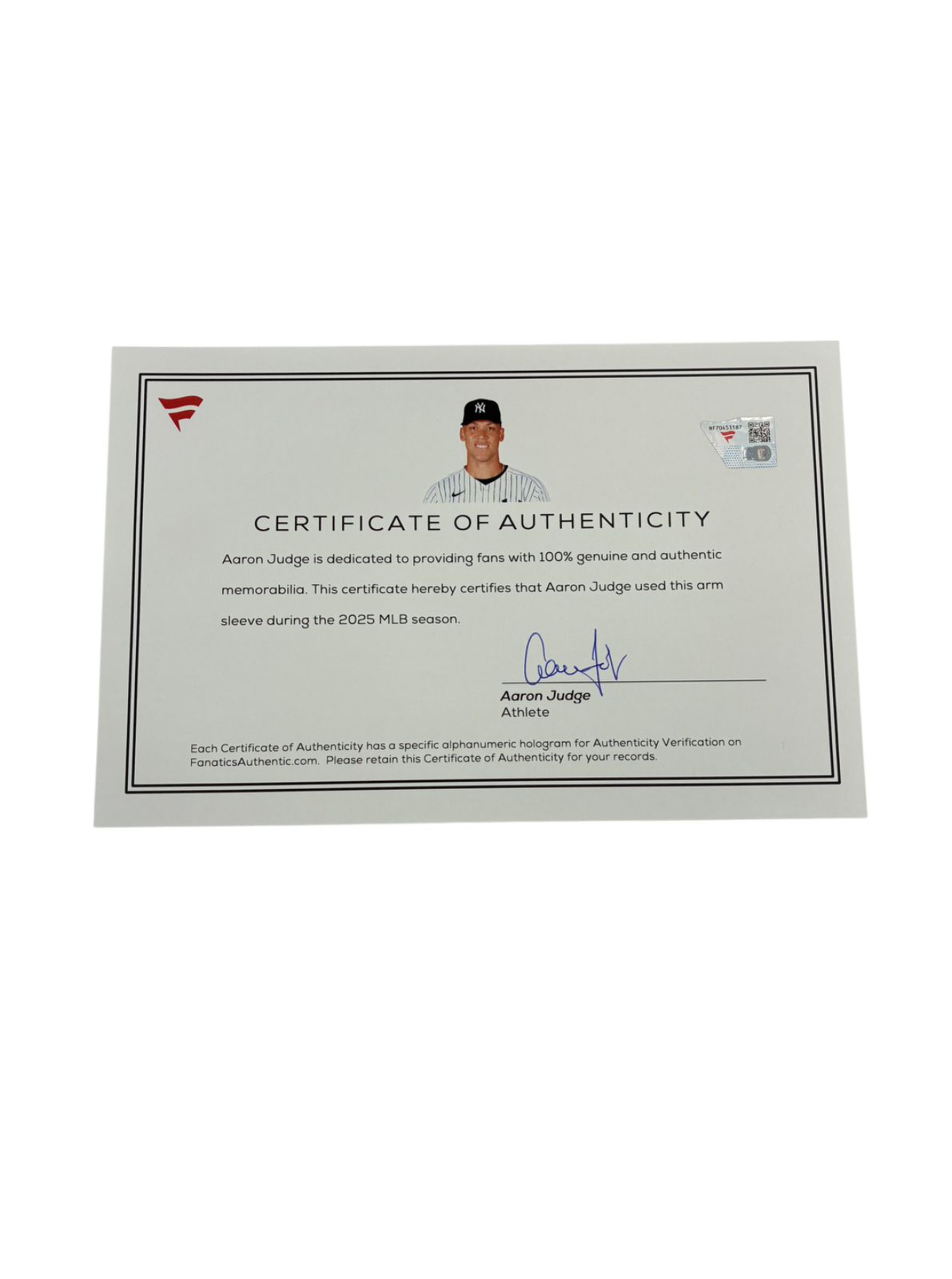 Aaron Judge Yankees Game Used 2025 Jordan Arm Sleeve Fanatics Authentic