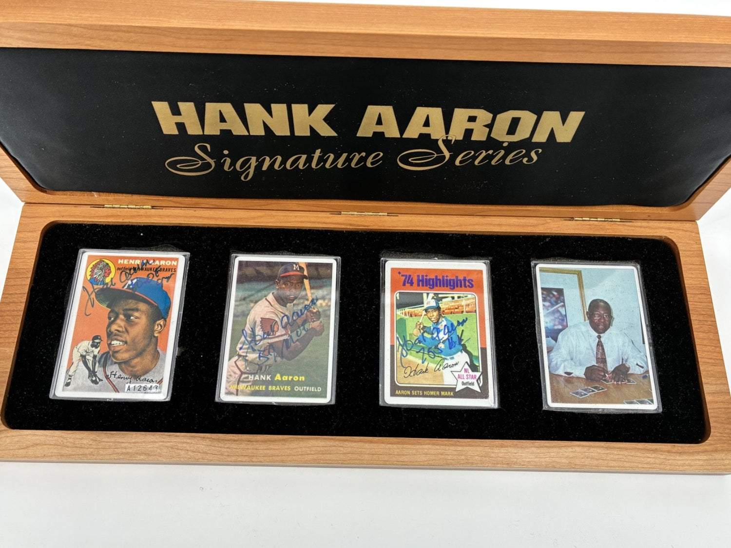 Hank Aaron Signature Series Porcelain Baseball Card Collection with COA Letter