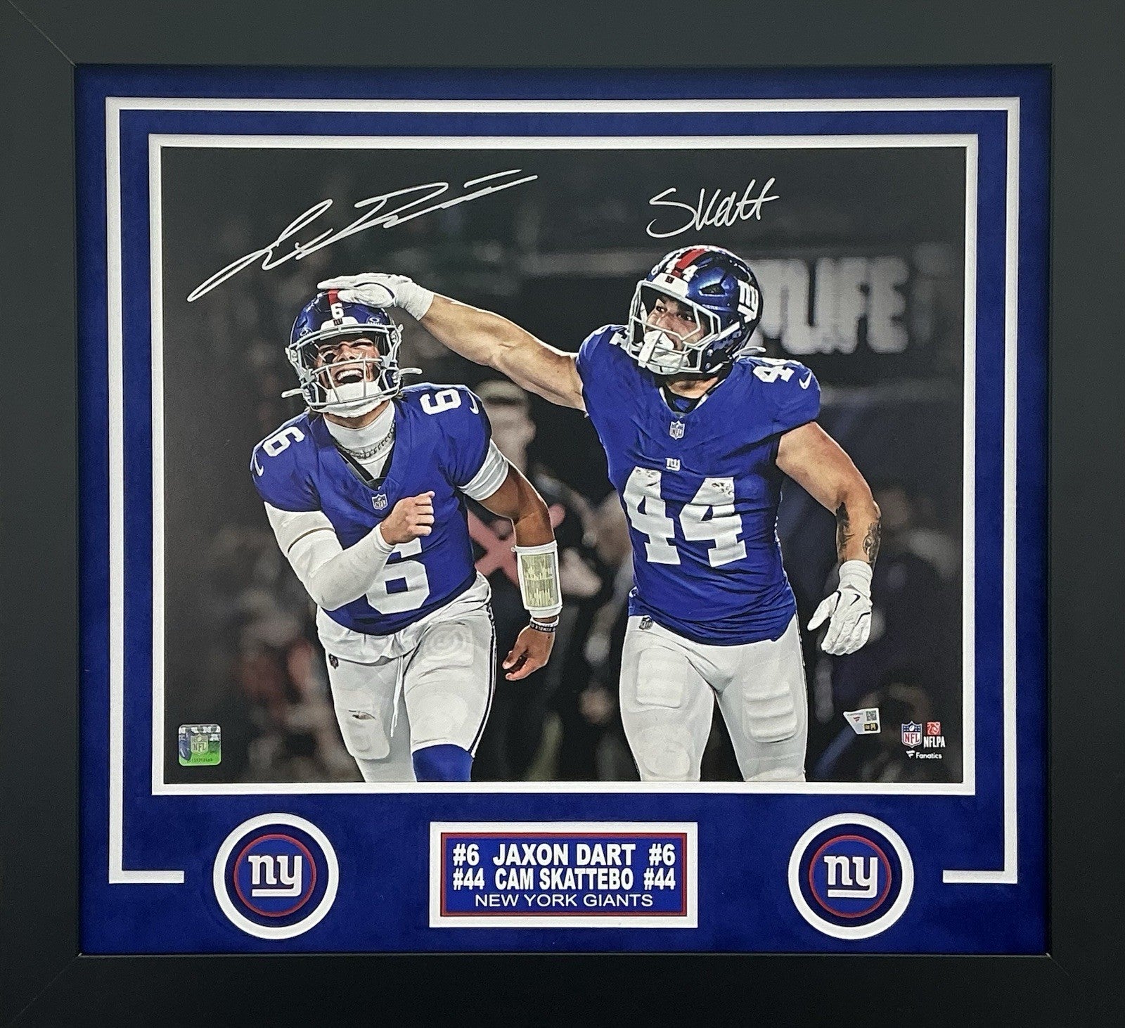 Cam Skattebo Jaxson Dart Signed Autographed Giants Photo Custom Framed Fanatics