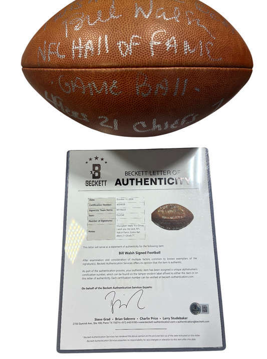 Bill Walsh Signed Autographed Football Game Ball/ Inscription 49ers Beckett COA