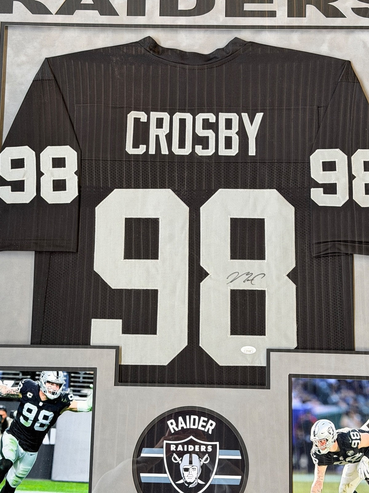 Maxx Crosby Signed Autographed Raiders Custom Framed Jersey JSA COA