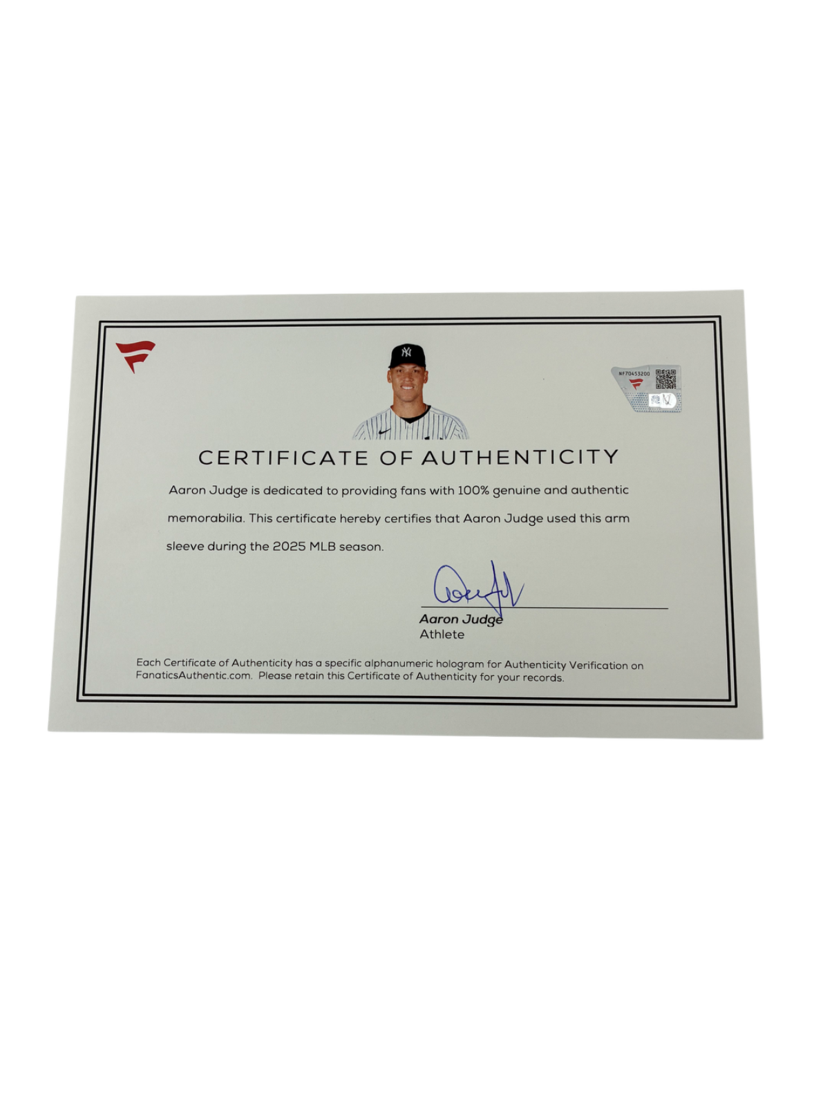 Aaron Judge Yankees Game Used 2025 Jordan Arm Sleeve Fanatics Authentic