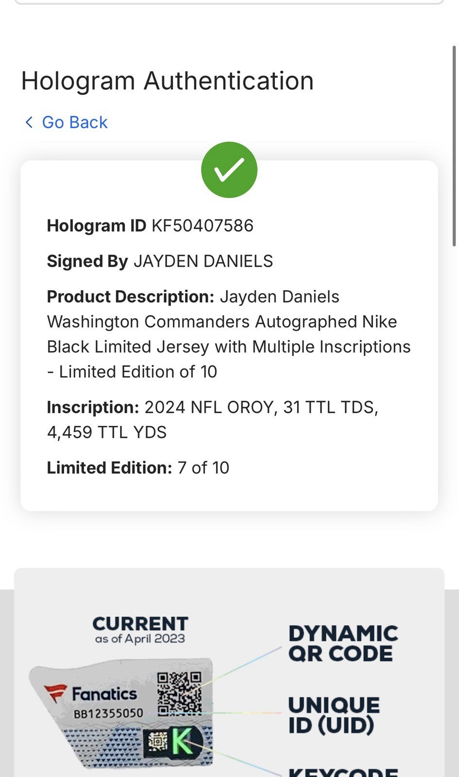 Jayden Daniels Washington Commanders Autographed Nike Black Game Jersey /10 