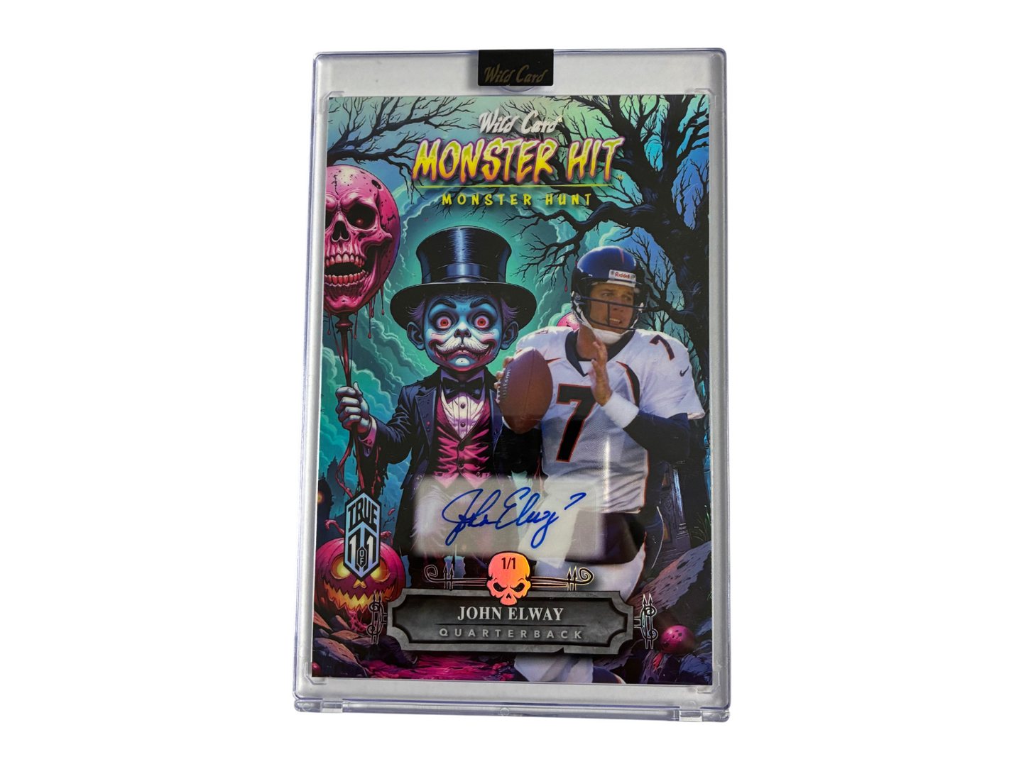 John Elway Broncos Wild Card Monster Hunt Monster Hit Oversized Jumbo Auto 1/1