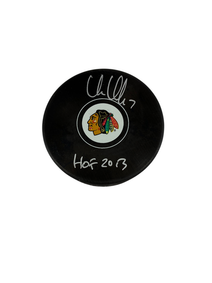 Chris Chelios Signed Autographed Blackhawks Hockey Puck Prime Time Witness
