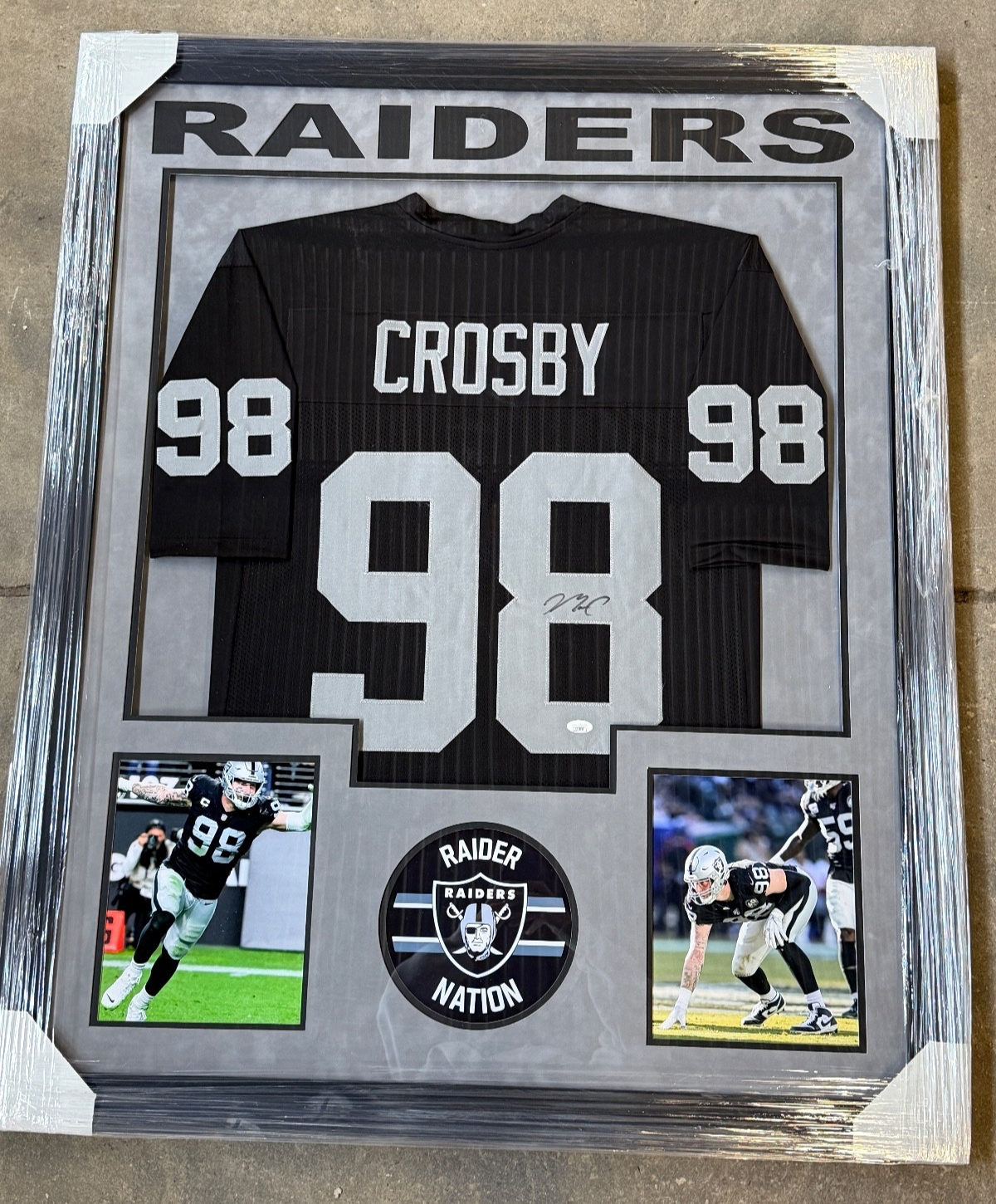 Maxx Crosby Signed Autographed Raiders Custom Framed Jersey JSA COA