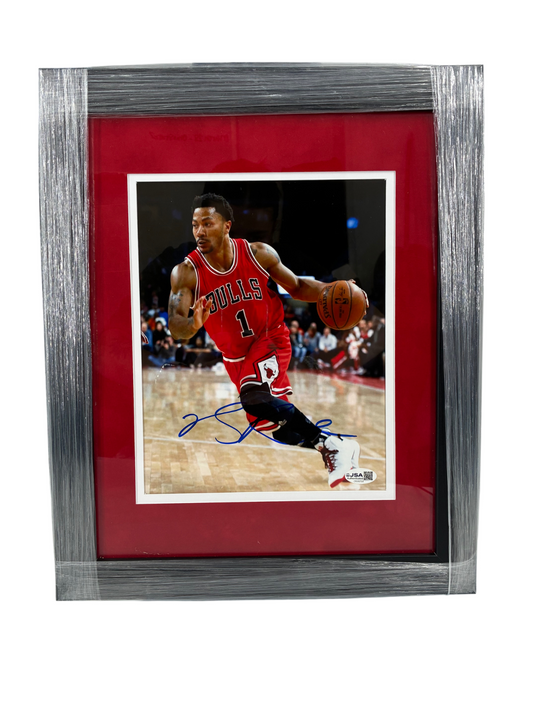 Derrick Rose Signed Autographed Bulls 8x10 Custom Framed Photo JSA COA