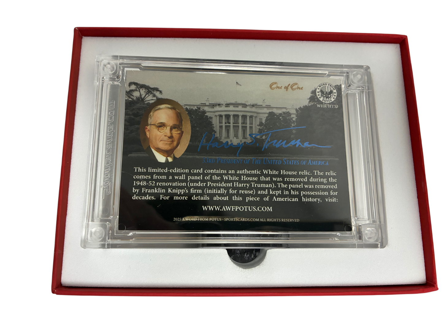 POTUS Harry Truman Authentic Piece of The White House Relic
