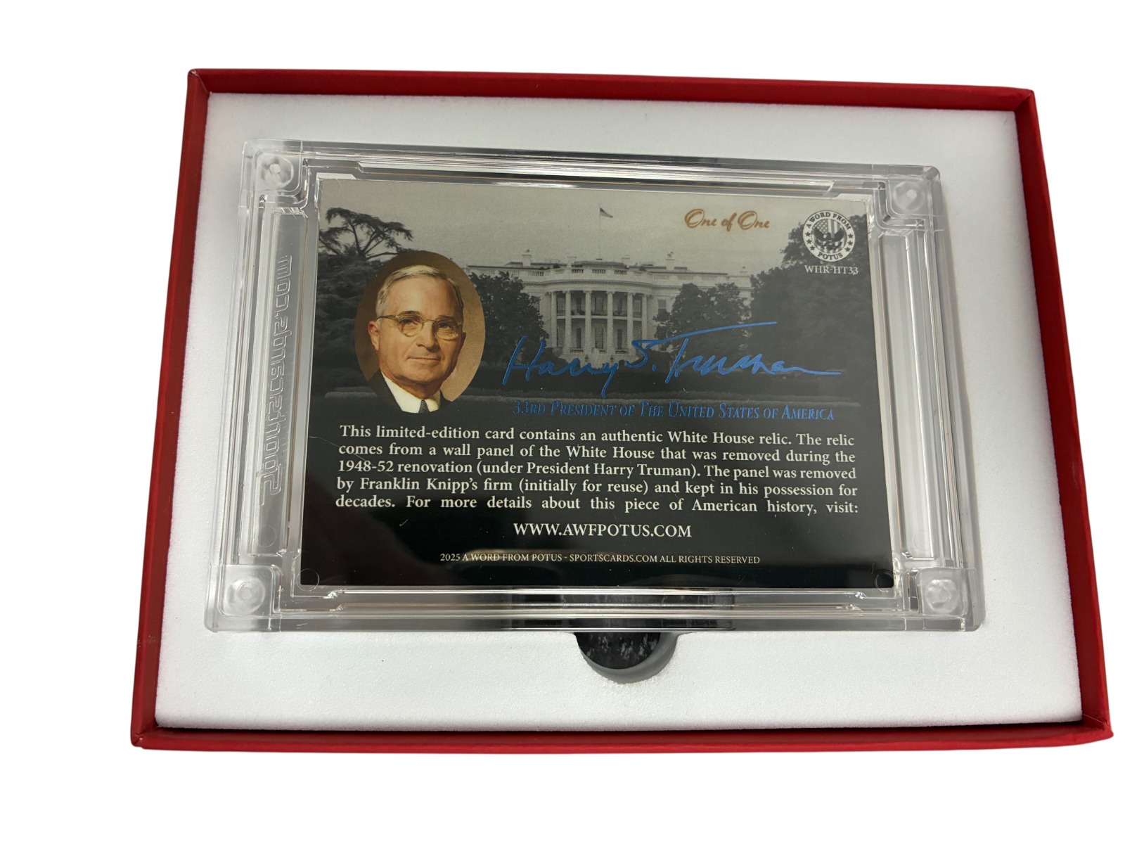 POTUS Harry Truman Authentic Piece of The White House Relic