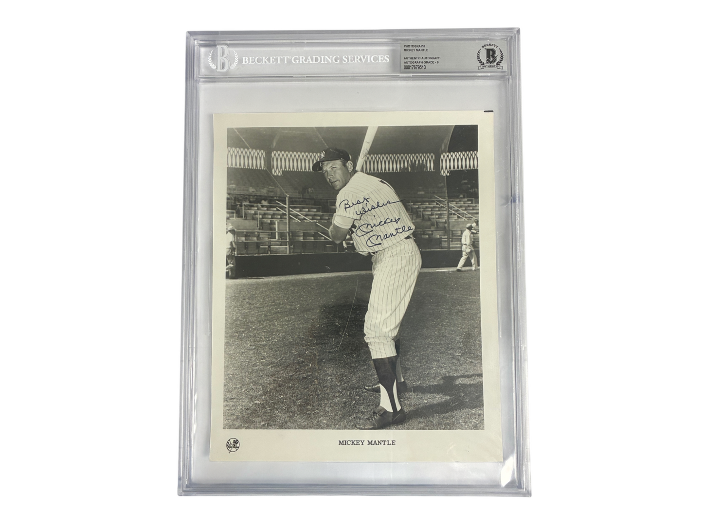 Mickey Mantle Signed Autographed Yankees Photograph Beckett Grade 9