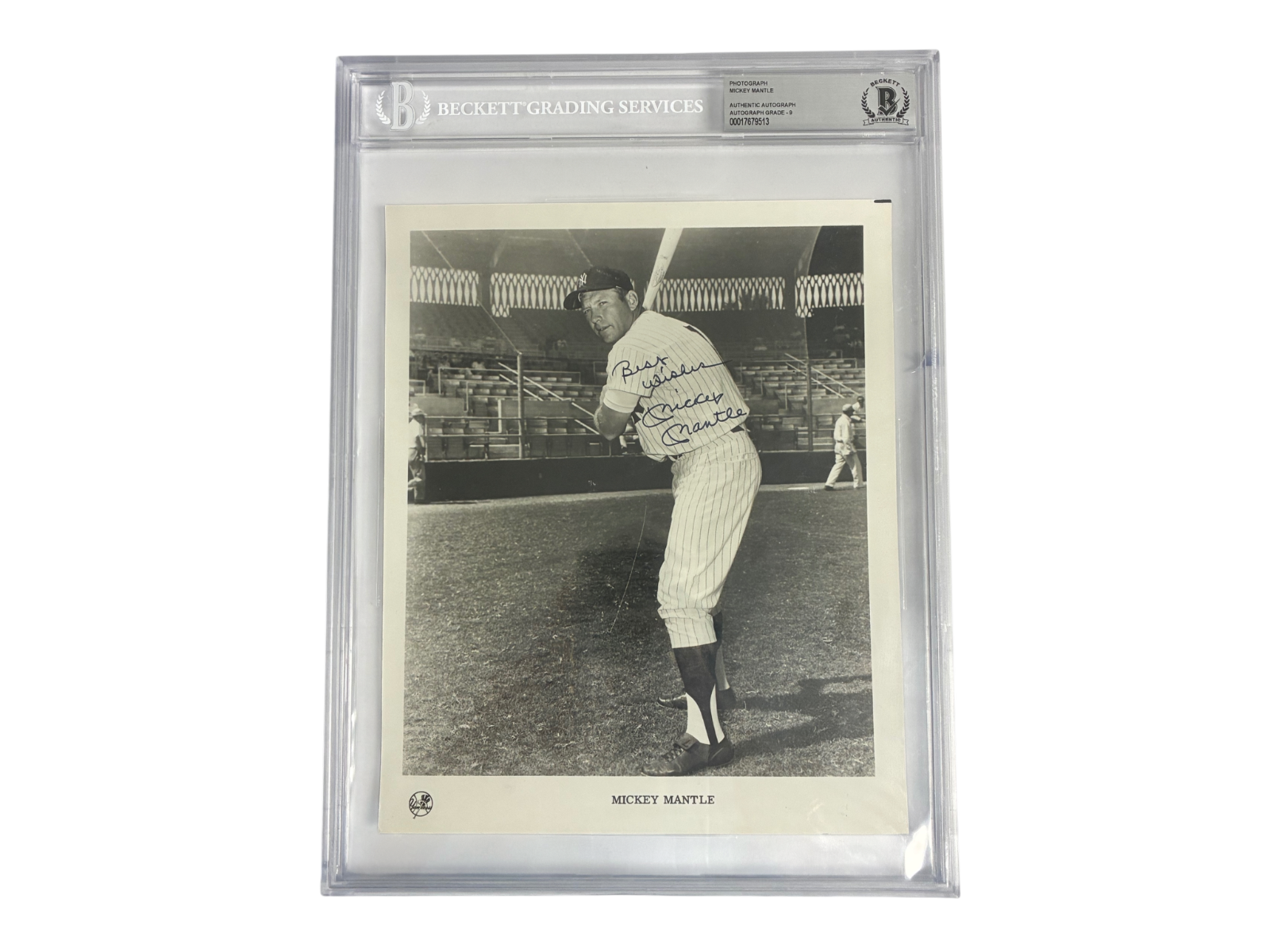 Mickey Mantle Signed Autographed Yankees Photograph Beckett Grade 9