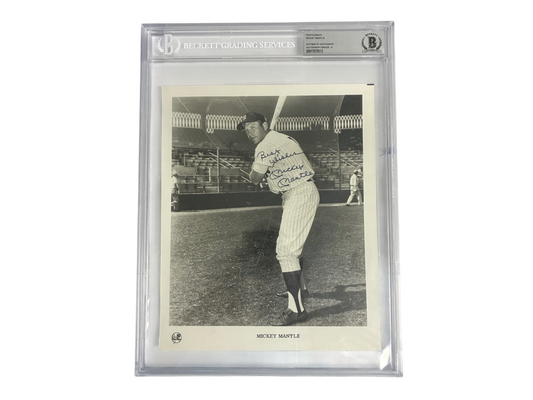Mickey Mantle Signed Autographed Yankees Photograph Beckett Grade 9