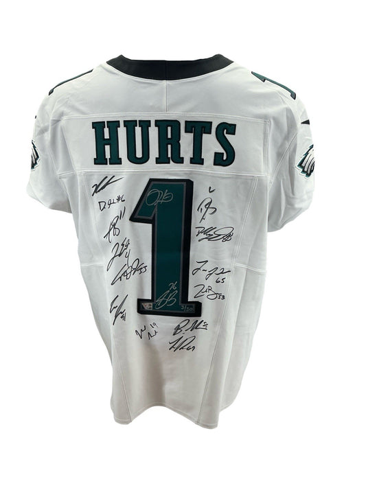 Eagles Super Bowl LIX Champs Signed Jalen Hurts Elite Jersey w/10 Autos - LE 50