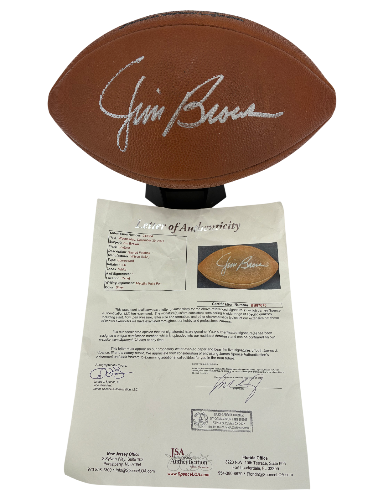 Jim Brown Signed Autographed Wilson Football JSA COA