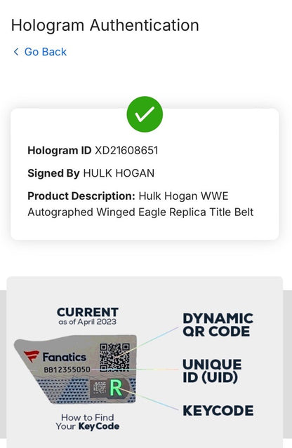 WWE Hulk Hogan Signed Autographed Authentic Winged Eagle Belt Fanatics COA