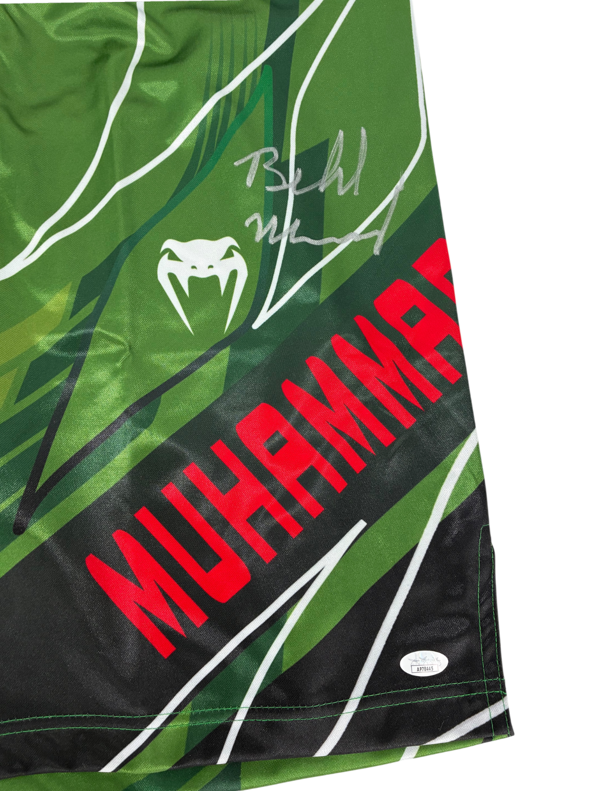 Belal Muhammad Signed Autographed Custom Green MMA Fight Trunks JSA COA