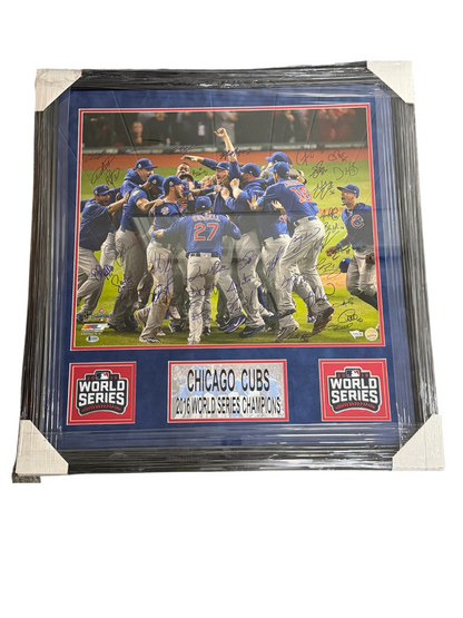 Cubs Team Signed 2016 World Series 16x20 Photo Custom Framed (35 Sigs) Fanatics