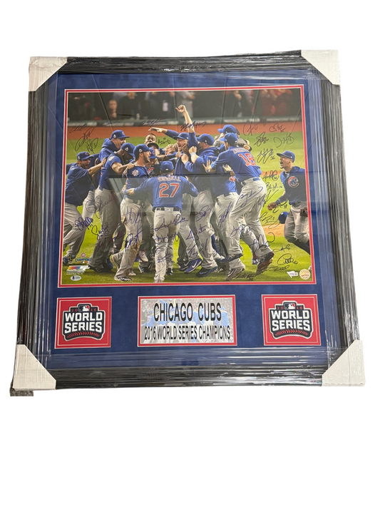 Cubs Team Signed 2016 World Series 16x20 Photo Custom Framed (35 Sigs) Fanatics