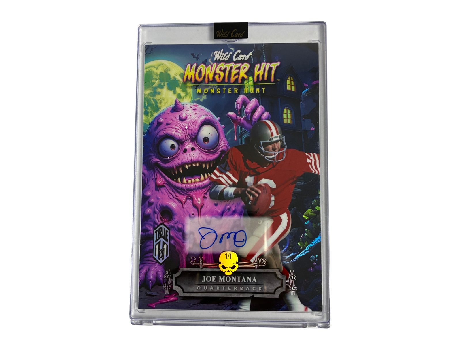 Joe Montana 49ers Wild Card Monster Hunt Monster Hit Oversized Auto TRUE 1/1