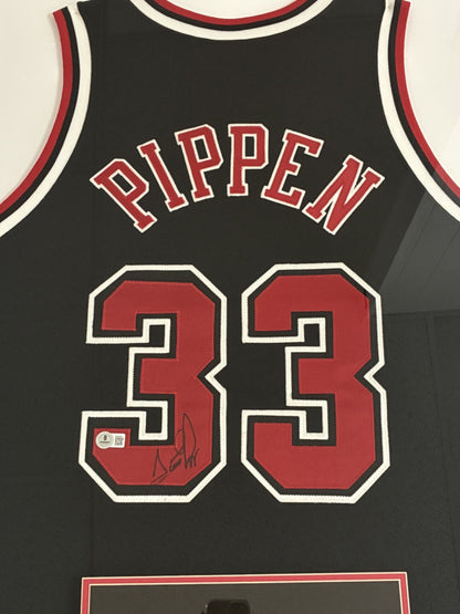 Scottie Pippen Signed Autographed Bulls Custom Framed Jersey BAS COA
