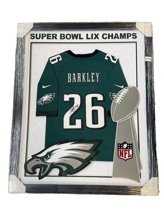 Saquon Barkley Autographed Signed Eagles Custom Framed Jersey JSA COA