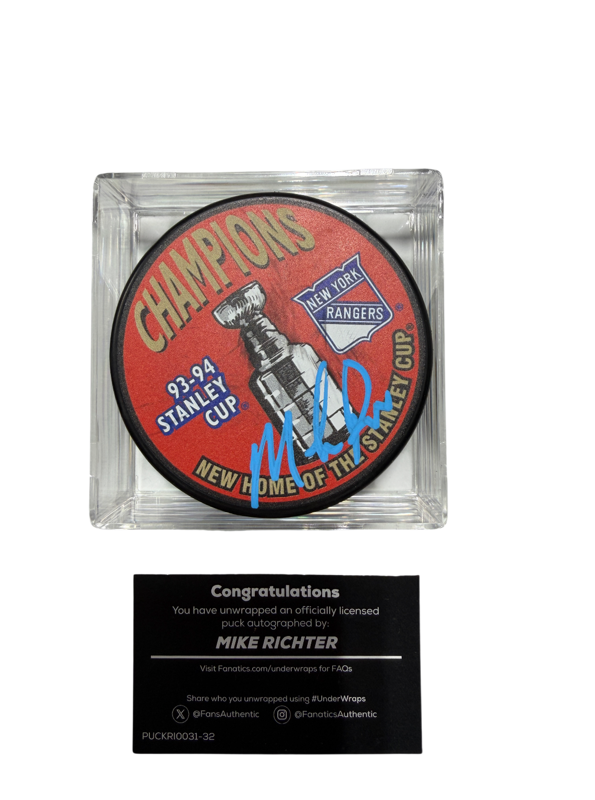 Mike Richter Signed Autographed Stanley Cup Puck NHL Rangers Fanatics UnderWraps