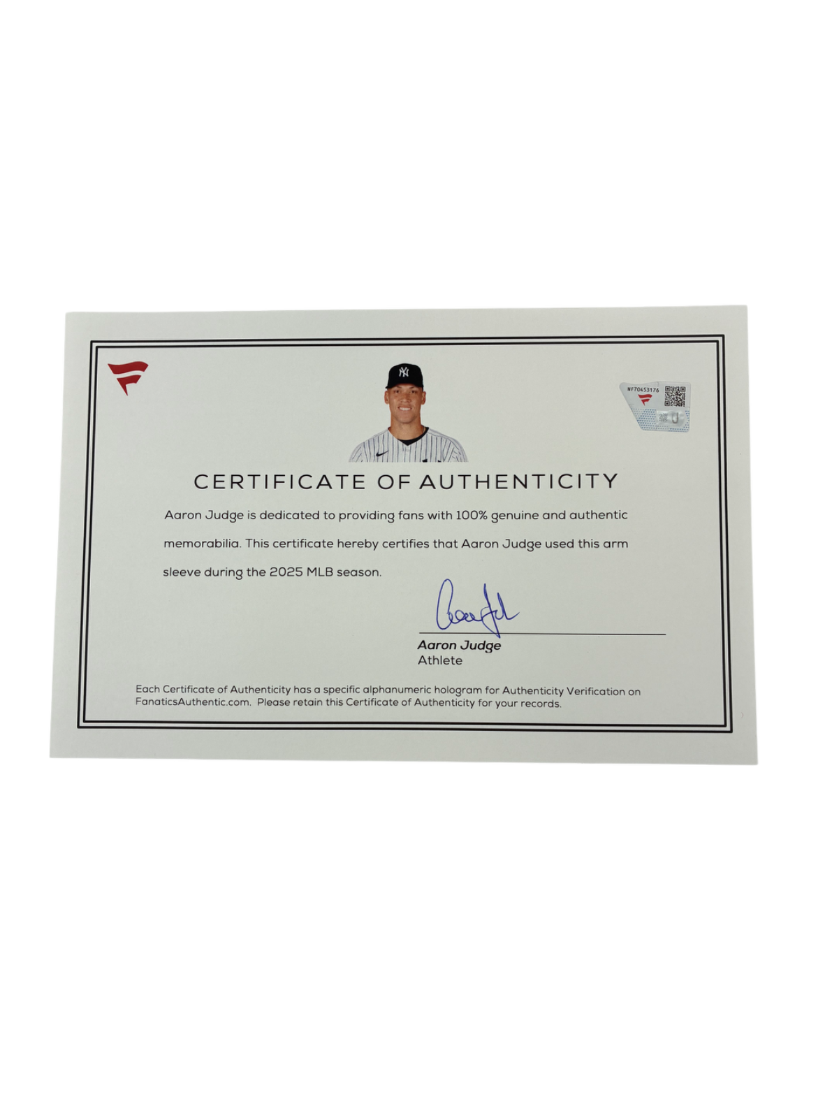 Aaron Judge Yankees 2025 Game Used Jordan Arm Sleeve Fanatics Authentic
