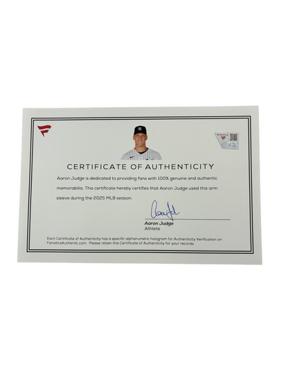 Aaron Judge Yankees 2025 Game Used Jordan Arm Sleeve Fanatics Authentic