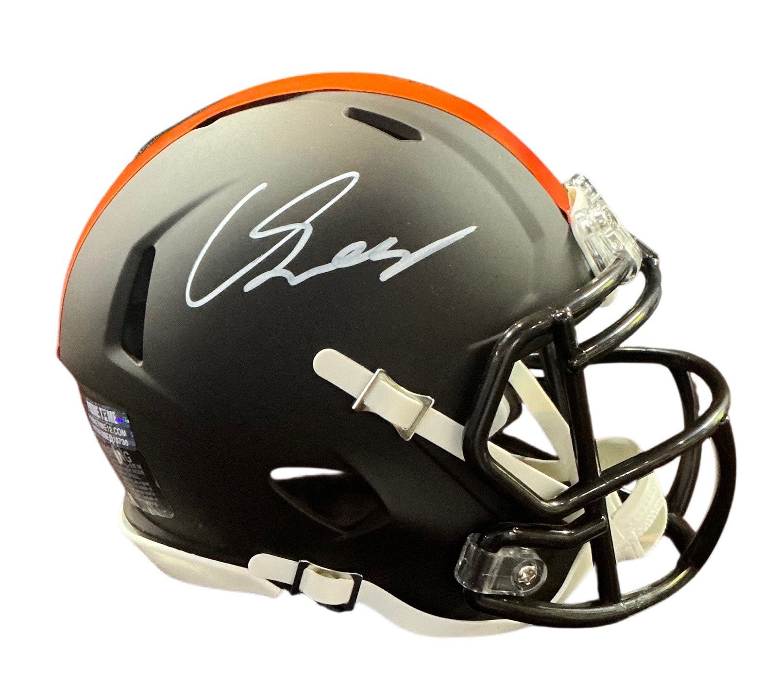 CARSON SCHWESINGER SIGNED AUTOGRAPHED BROWNS MINI HELMET PRIME TIME WITNESS COA