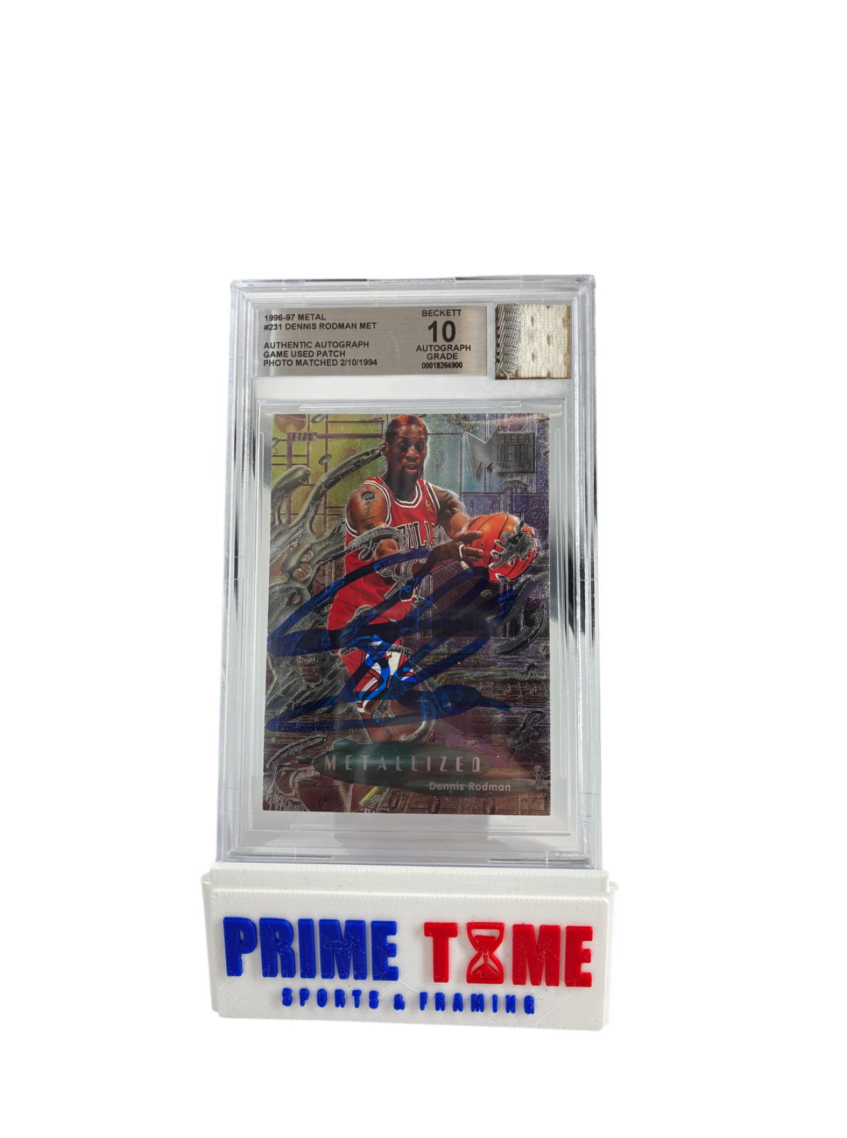 Dennis Rodman Jersey Fusion Authentic Autograph Game Used Patch Beckett Graded