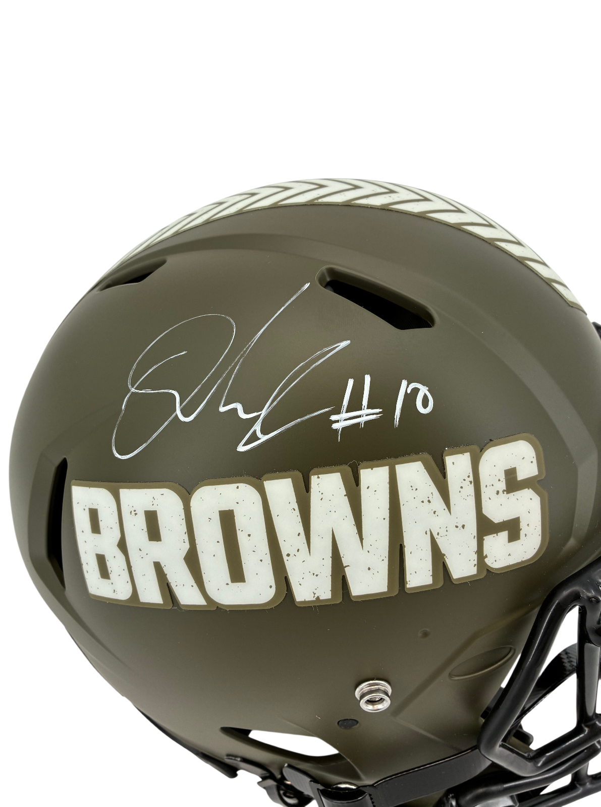 Quinshon Judkins Signed Autographed FS Browns Helmet Salute to Service BAS COA