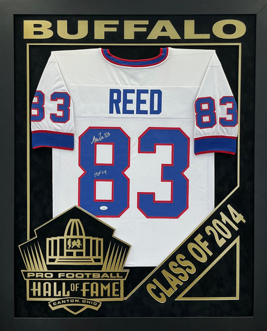 Andre Reed - EXCLUSIVE PRO FOOTBALL HALL OF FAME FRAMING XL 3D LOGO WITH DOUBLE SUEDE JSA Coa