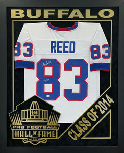 Andre Reed - EXCLUSIVE PRO FOOTBALL HALL OF FAME FRAMING XL 3D LOGO WITH DOUBLE SUEDE JSA Coa